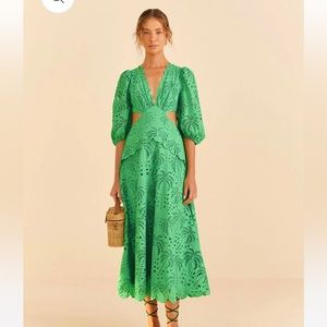 Farm Rio Green Richelieu Midi Dress